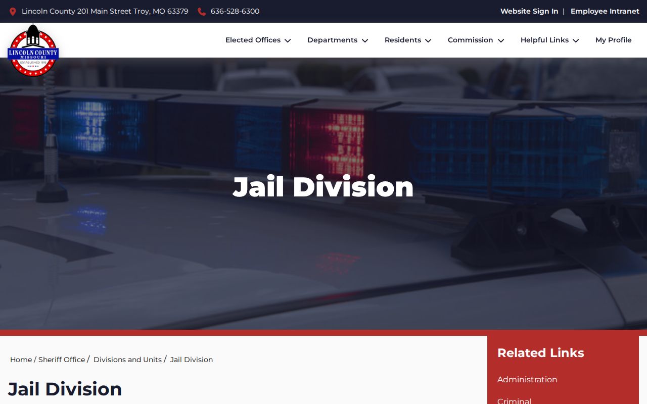 Lincoln County Sheriff Jail Division page with current inmates link