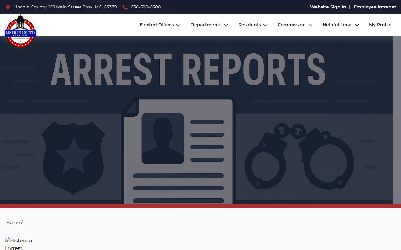 Lincoln County official Historical Arrest Reports archive with dated report links